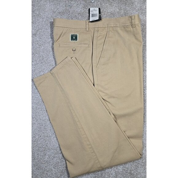 Lauren Ralph Lauren Khaki Pants Flat Front Preppy Dress Pockets All Cotton Sz 14 - Picture 2 of 13